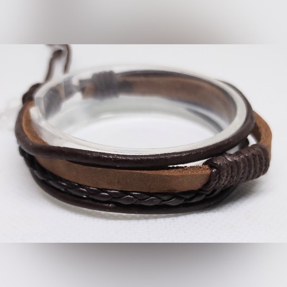 Men's Bracelet Leather Braided Layered Brown Jewelry‎ New f97